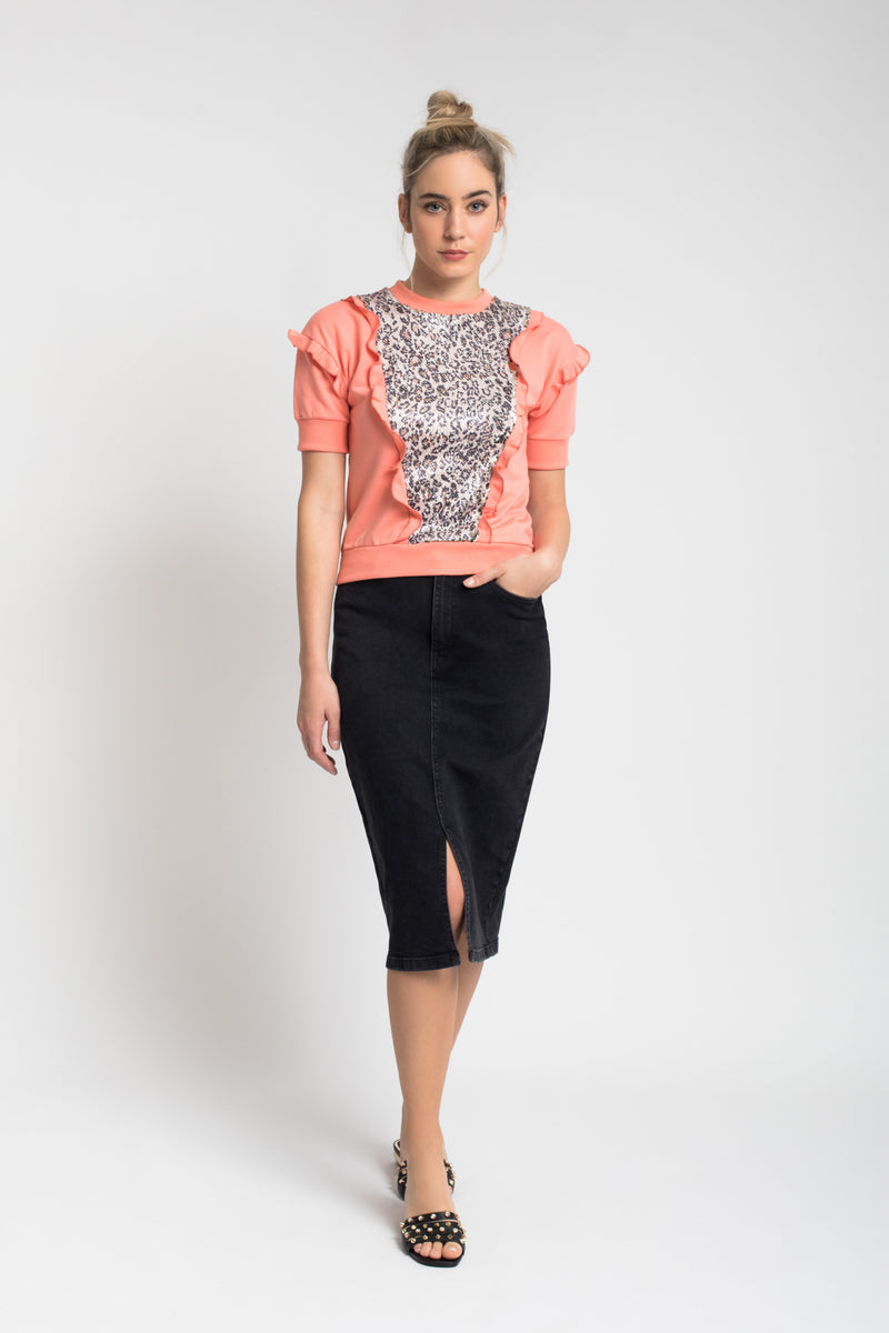 Sweat Folhos e Lantejoulas Coral