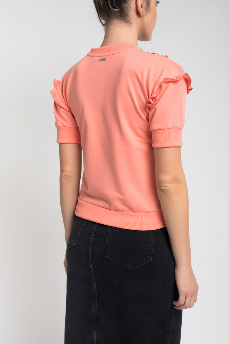 Sweat Folhos e Lantejoulas Coral
